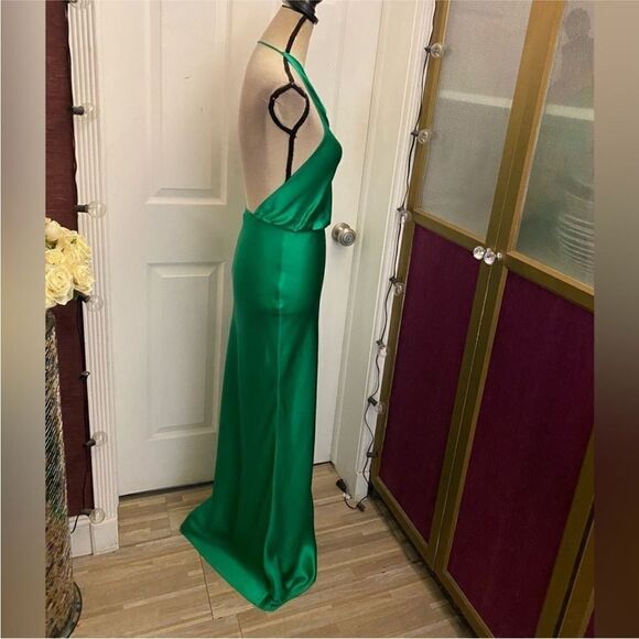 Amanda Uprichard Elegant Green Satin  100% silk Halter Dress, XS - Picture 13 of 16